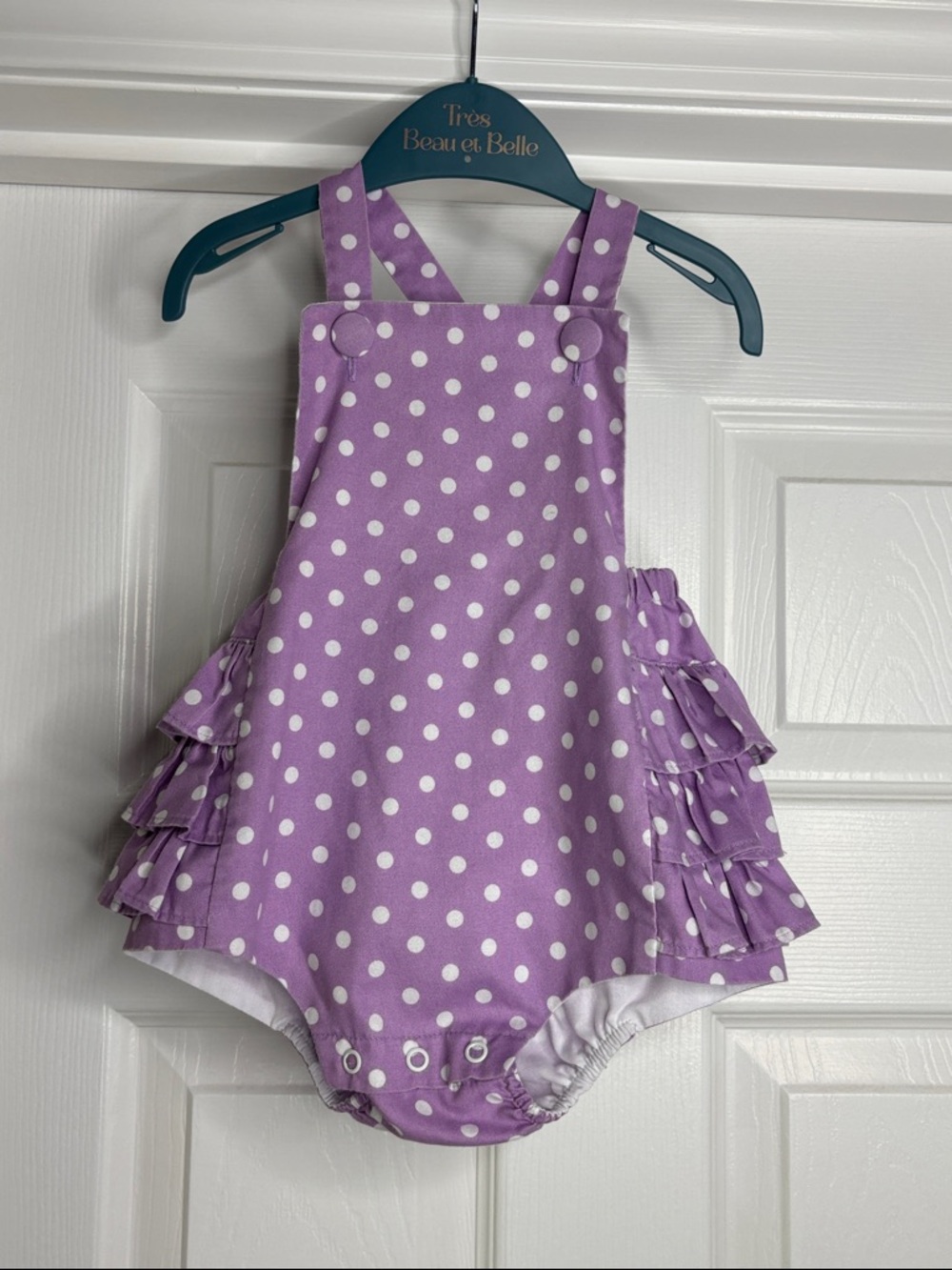 Kelly's Kids Lavender and White Polka Dot Ruffle One-Piece